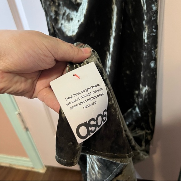 ASOS Crushed Velvet Trim Detail Draped Maxi Dress Green Size 6 - Picture 12 of 14